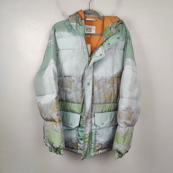 BDG Other - Urban Outfitters BDG Mountain Print Parka Puffer Jacket‎ Mens Large NWT Full Zip